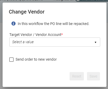 The Change Vendor dialog box.